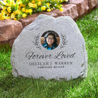 Let's Make Memories Personalized Memorial Garden Stone - Sympathy - Loss of Loved One - Condolences - Outdoor - Headstone - Durable Resin - Upright Garden Marker - Photo - Forever Loved - style: Forever Loved