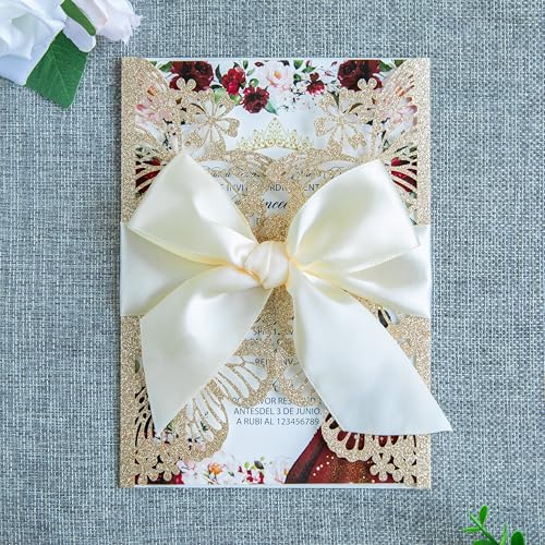 20 PCS 5.12x7.2 Butterfly Personalized Quinceanera Invitation, Customized XV Anos Laser Cut Invitation Cards with Envelopes (20 PCS Light Gold Personalized) - color: 20 PCS Light Gold Personalized