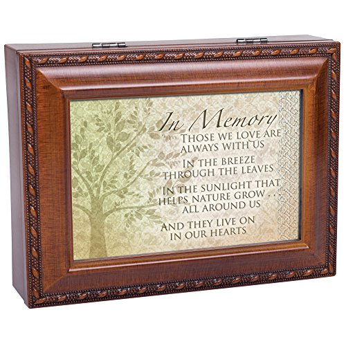 Cottage Garden in Memory Those We Love Woodgrain Rope Trim Jewelry Music Box Plays Wind Beneath My Wings