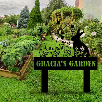 Custom Metal Rabbit and Flower Garden Stake, Bunny Metal Garden Sign, Personalized Easter Rabbit with Flower Sign, Farm Animal Sign, Pet Grave Marker, Rabbit Sympathy Gift, Pet Loss, Remembrance Stake - color: STAKEDESING_10