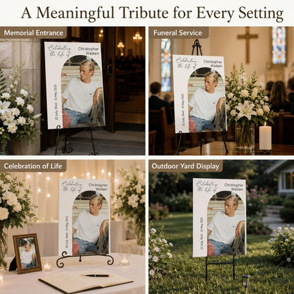 Custom Celebration of Life Sign with Photo, Minimalist Memorial - color: Design 2