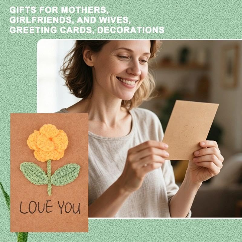 Handmade Crochet Yellow Rose Love You Kraft Paper Valentine Greeting Card | 3D Yellow Flower Card, Fiancee Gf Wife Present Idea, Romantic Love You Gift for Valentine Anniversary Birthday for Your Lover - color: Rose Love You Card Gift