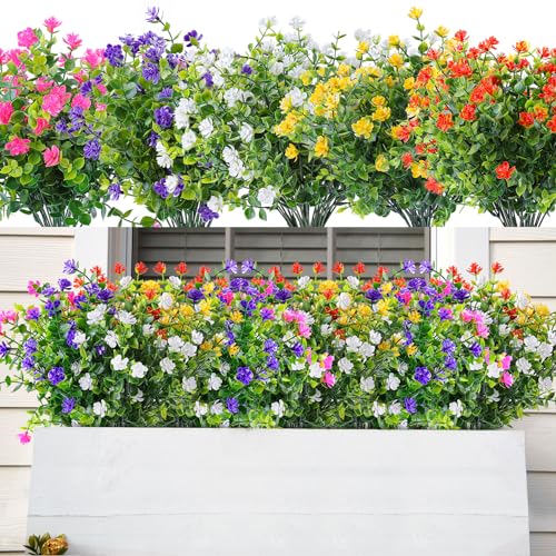 AmyHomie 20 PCS Artificial Flowers for Outdoors, UV Resistant Fake Plants | Garden, Patio, Porch, Window Box, Hanging Flowers Planters; No Fade, Long Lasting, Maintenance Free Indoor DIY Decor - color: Mix Color-eucalyptus, size: 20