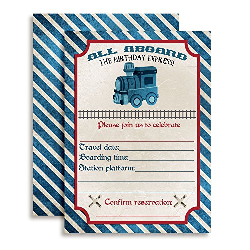 Vintage Train Birthday Party Invitations, 20 5x7 Fill In Cards with Twenty White Envelopes by AmandaCreation - style: Vintage Train