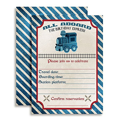Vintage Train Birthday Party Invitations, 20 5x7 Fill In Cards with Twenty White Envelopes by AmandaCreation - style: Vintage Train