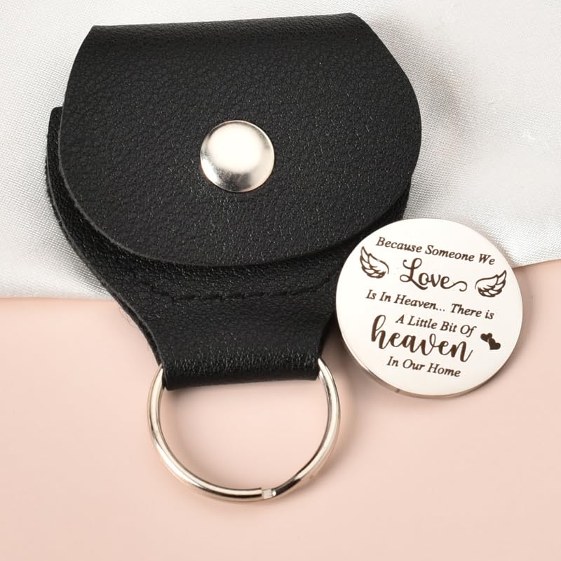 ShiQiao Spl Memorial Gifts for Loss of Loved One Sympathy Remembrance Gift Pocket Hug Token Keychain Coin Bereavement Condolence Gifts for Women Men Boys Girls with PU Leather Key Chains - color: Someone We Love is in Heaven