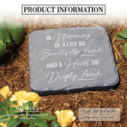 Pavilion Gift Company – Life So Beautifully Lived – 7.75” Indoor Outdoor Weatherproof Decorative Garden Stepping Stone Beloved Grave Memorial in Memory Bereavement Remembrance Loss Gift