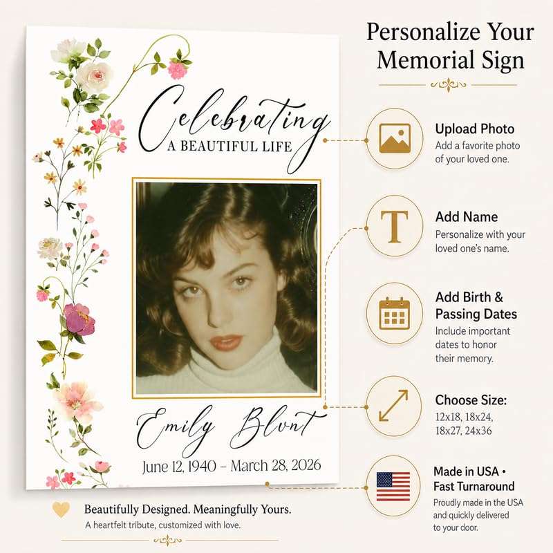 Custom Celebration of Life Memorial Sign with Photo and Wildflowers - color: Design 6