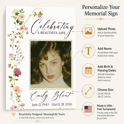 Custom Celebration of Life Memorial Sign with Photo and Wildflowers - color: Design 6