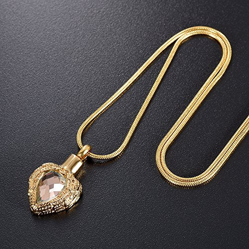 memorial jewelry Gold Angel Wings Glass Heart Urn Pet/Human Cremation Pendant Necklace Jewelry for Ashes - color: Gold-Your Wings