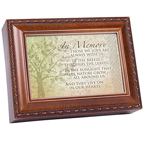 Cottage Garden in Memory Those We Love Woodgrain Rope Trim Jewelry Music Box Plays Wind Beneath My Wings