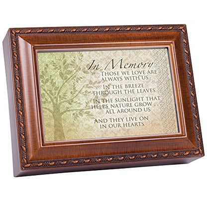Cottage Garden in Memory Those We Love Woodgrain Rope Trim Jewelry Music Box Plays Wind Beneath My Wings