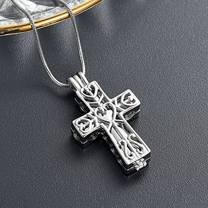 Crystal Cross Necklace for Ashes Stainless Steel Keepsake Cremation Jewelry Religious Cross Memorial Urn Necklace for Pet Human Ashes Gifts - color: Silver-2