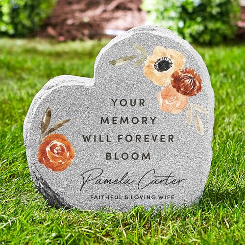Let's Make Memories Personalized Memorial Garden Stone - Sympathy - Loss of Loved One - Condolences - Outdoor - Headstone - Durable Resin - Upright Garden Marker - Blooms with Love - style: Blooms With Love