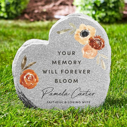 Let's Make Memories Personalized Memorial Garden Stone - Sympathy - Loss of Loved One - Condolences - Outdoor - Headstone - Durable Resin - Upright Garden Marker - Blooms with Love - style: Blooms With Love