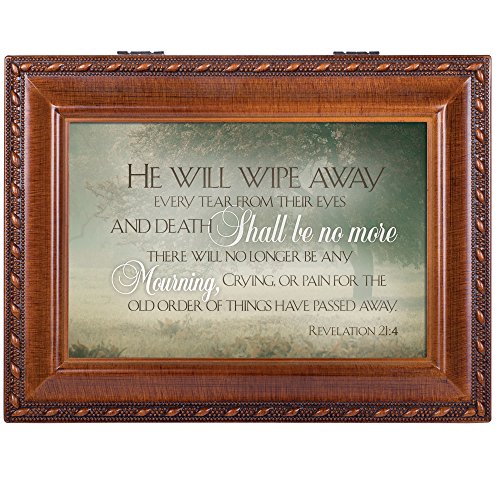Cottage Garden He Will Wipe Away Every Tear Woodgrain Keepsake Music Box Plays How Great Thou Art