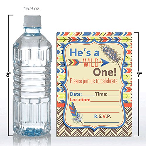 Wild One Boy, Tribal Boho Birthday Party Invitations Fill In Invitations, 20 5x7 Fill In Cards with Twenty White Envelopes by AmandaCreation - style: Wild One Boy