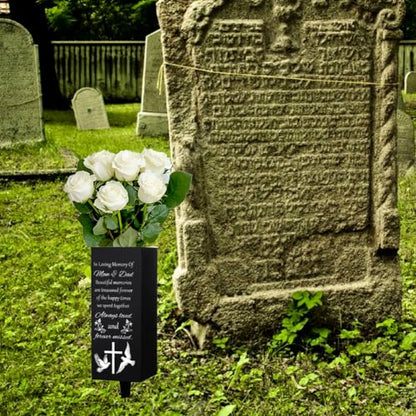 WEBEEDY Cemetery Vases Mom & Dad Memorial Vases Grave Flower Holder with Spike, White Dove Cross Cemetery Decorations for Grave Outdoor Yard, Memorial Gift for Mother Father Loss,1 pc (3x8 Inch)