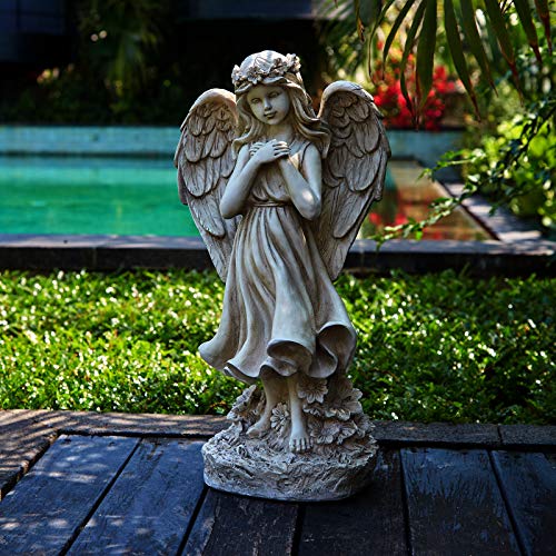 Garden Angel Figurines, Light Up Praying Angel Statues Outdoor Statue with Solar LED Lights for Patio, Lawn, Cemetary Grave Decoration, Sympathy Gift, 16.9" H