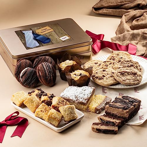 Happy Father’s Day Baked Goods Gift Box – Luxurious Gourmet Bakery Dessert Tin with Whoopie Pies, Muffins, Cookies, Crumb Cake, Pastry for Him. - color: Father's Day