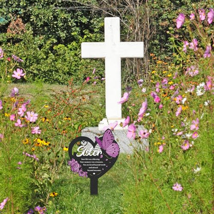 Memorial Sister Grave Stakes - Metal Butterfly Cemetery Markers - style: Sister