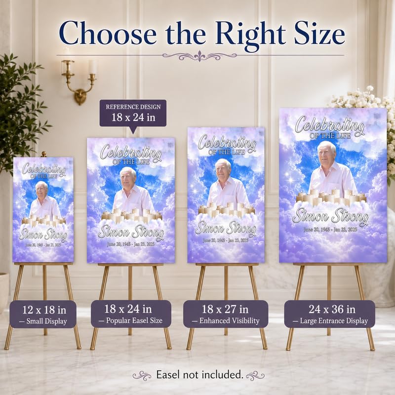 Personalized Funeral Memorial Sign with Photo and Heavenly Clouds - color: Design 3