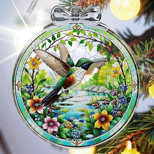 Hummingbird Christmas Ornament Crystal Glass with Gift Box- Hanging Ornaments for Christmas Tree, Christmas Ornaments Xmas Decorations, Holiday Keepsake Present Exchange Ideas - color: Hummingbird-01