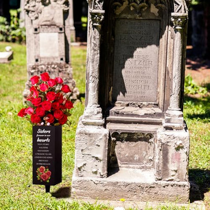 WEBEEDY Grave Vases with Spike Sisters Memorial Cemetery Vase Rose Bush Grave Decoration for Cemetery Memorial Gift Metal Graves Flower Holder for Funeral (Sister Forever in Our Heart),1 pc (3x8 Inch)