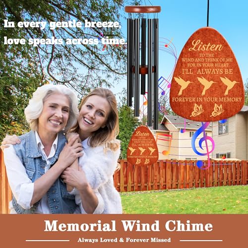 37" Sympathy Wind Chimes with Hummingbird, Memorial Wind Chimes for Loss of Loved One Prime, Bereavement/Sympathy/Memorial Gift for Loss of Mother Father Husband Remembrance!(P1) (Black, 37")