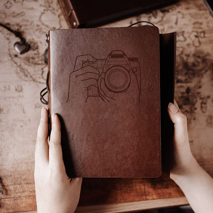 Photo Album 4x6 160 Photos, Leather Photo Albums with Writing Space With 30 Writing Paper, Travel Family Wedding Kids Graduation Ultrasound Baby Picture Album Scrapbook Photo Album - color: Camera