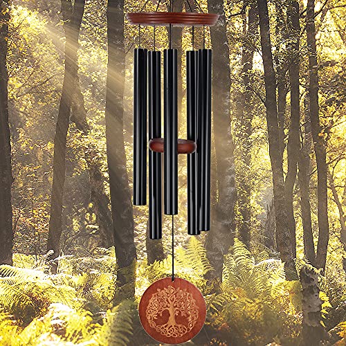 Astarin's Tree of Life Wind Chimes 36in Outdoor Garden Gift for Grandma Mom - color: Black