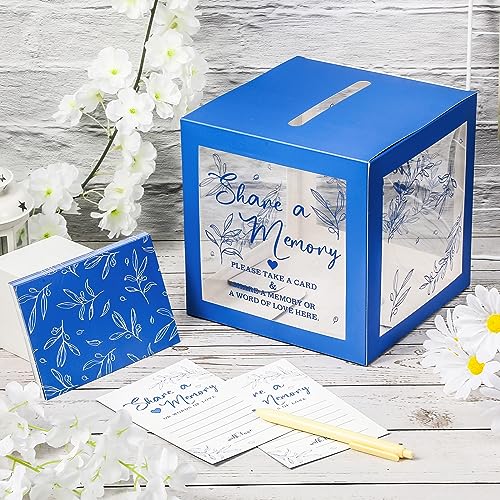 Pajean Funeral Memory Box with 50 Cards Clear Windows,Clear,Dark Blue - color: Dark Blue