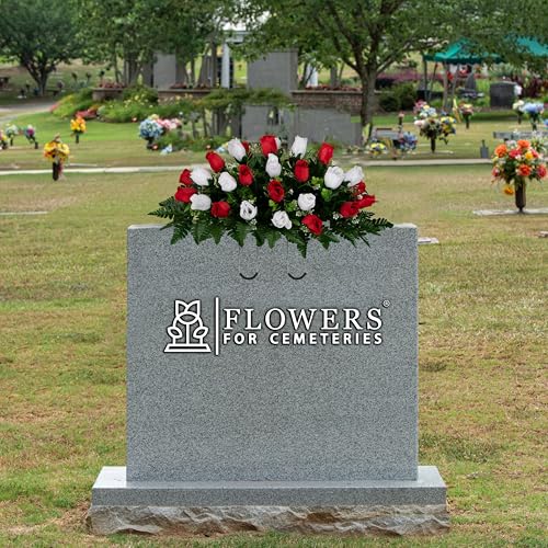 30" Headstone Flower Saddle Artificial Cemetery Flowers - Gravesite Flowers - Red and White Roses - color: Red and White Roses, size: (1) Saddle