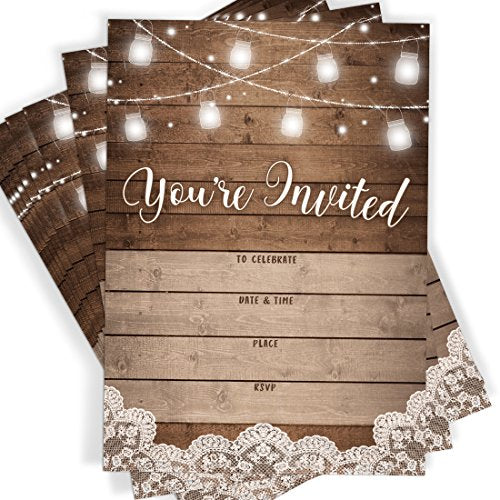 Printed Party Fill-in Invitations and Envelopes, Rustic, Set of 25 (Pack of 2) - size: 25 Count (Pack of 2)
