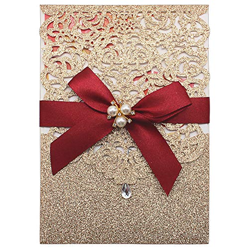 25Pcs Gold Glitter Laser Cut Invitations with RSVP Cards and Envelopes - color: Glitter Gold