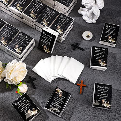 100 Packs Funeral Facial Tissues Memorial Keepsake Pocket Tissue Those We Love Don't Go Away Inspirational Poem Tissue 3 Ply Napkin Packs Funeral Favor for Guests Family Relative, 700 Sheets(Black) - color: Black