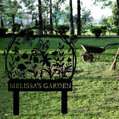 Personalized Garden Sign with Flower Design Custom Stake Butterfly Customized Gardening Gift Farmhouse Decor for Outside Gardening Decorative Gifts Gardeners Backyard Art Yard Outdoor Lawn Patio Path Black Large Camping Housewarming Mom Grandmother - colo