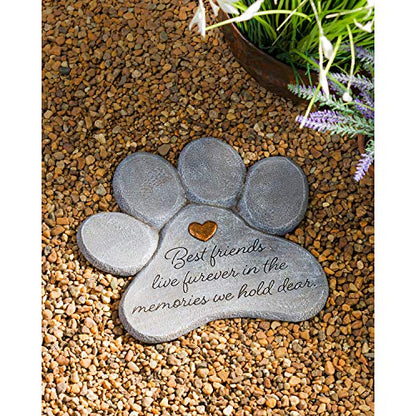 Evergreen Garden 11" Paw Shaped Pet Memorial Garden Stone, Best Friends Live Forever