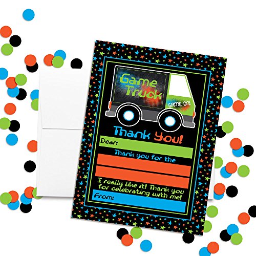 Amanda Creation Video Game Thank You Cards, 10 Pack 4x5.5 Kids Fill-In Notes with White Envelopes, Game Truck Gamer Birthday Design, Made in USA - style: Game Truck Video Gamer