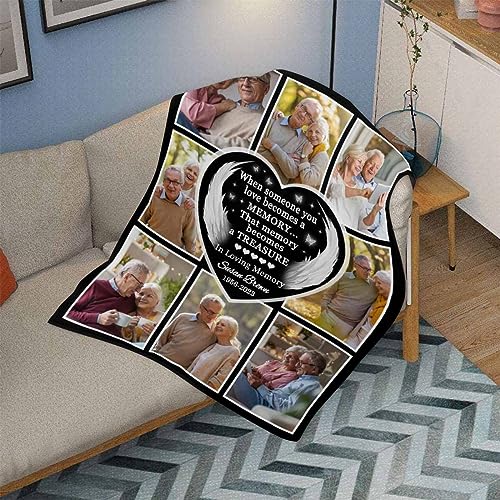 Customized Memorial Blanket with Photo Custom Black Heart Angel Wings Picture Blanket for Lost of Loved Ones Mom Dad Grandma Grandpa Personalized Blanket as Bereavement Remembrance Gifts 30x40 - color: Pattern 02