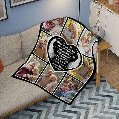 Customized Memorial Blanket with Photo Custom Black Heart Angel Wings Picture Blanket for Lost of Loved Ones Mom Dad Grandma Grandpa Personalized Blanket as Bereavement Remembrance Gifts 30x40 - color: Pattern 02