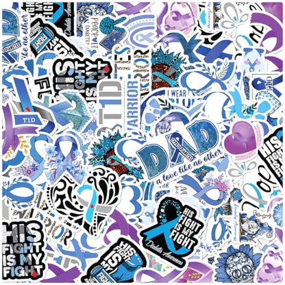 Blue Awareness Ribbon Hope Quotes Stickers Pack 50pcs Vinyl for Diabetes Patients Families Supporters Laptops Water Bottles Bumper Motorcycle Bike Bedroom Phone Case Hat - color: Diabetes Awareness 1