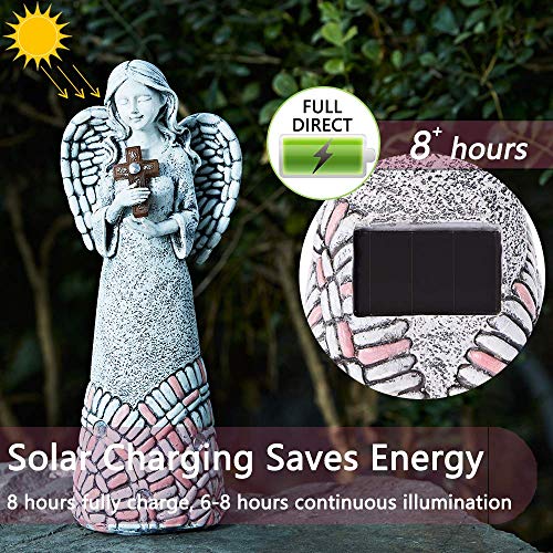 Angel Garden Statues Outdoor Solar Decor Gifts for Women Cross Praying for Cemetery Backyard Lawn Yard Decoration（10.24inch） - style: Cross Praying Angel
