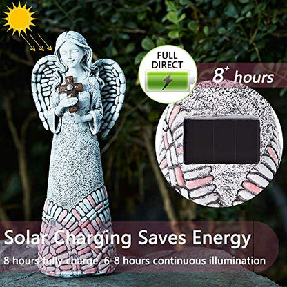 Angel Garden Statues Outdoor Solar Decor Gifts for Women Cross Praying for Cemetery Backyard Lawn Yard Decoration（10.24inch） - style: Cross Praying Angel
