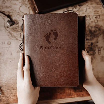 Photo Album 4x6 160 Photos, Leather Photo Albums with Writing Space With 30 Writing Paper, Travel Family Wedding Kids Graduation Ultrasound Baby Picture Album Scrapbook Photo Album - color: Baby Footprint