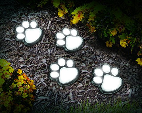 IdeaWorks JB7356 Dog Paw Solar Lights Outdoor Panels - Bright Energy Efficient and Perfect for your Garden - 4 pc Set, Black