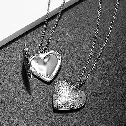 2 Pcs Locket Necklace that Holds Pictures Stainless Steel Locket Pendant Necklace Memory Photo Pendant Necklace for Women Girls - color: Heart style 6