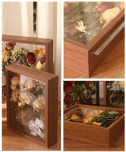 JOSON 2 packsWooden Dried Flower Photo Frame Dried Flower Display Stand Decorative Floating Photo Frame (brown 4x6) - color: Brown-4x6