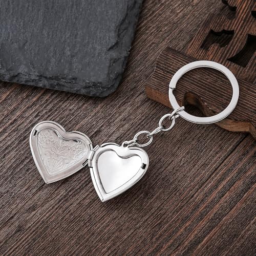 2PCS Elegant Heart Locket Keychain with Decorative Chain Stainless steel, Heart Pattern Design, Photo Frame Pendant - color: Heart-4
