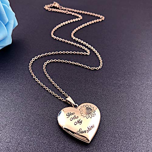 YOUFENG You are My Sunshine Necklace Sunflower Locket Necklace that Holds Pictures Heart Locket Pendant Gifts for Her - style: Rose Sunflower locket